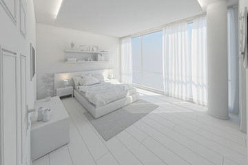 Fototapeta na wymiar 3D Interior rendering of a modern bedroom