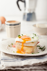 Croque madame, egg, ham, cheese sandwich. Traditional French cuisine. 