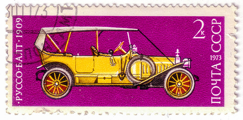 USSR - CIRCA 1973: A Stamp printed in USSR shows Russo-Balt, 1909, series of images 