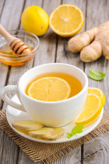 Chamomile tea with lemon, ginger and honey