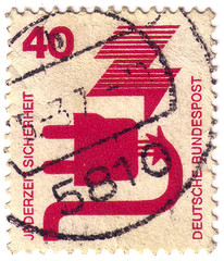 GERMANY - CIRCA 1972: a stamp printed in the Germany shows Defective Plug, Accident Prevention, circa 1972 - obrazy, fototapety, plakaty