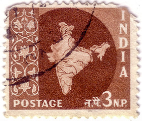 INDIA - CIRCA 1960: A 3 rupees postage stamp printed in India fe