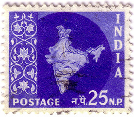 INDIA - CIRCA 1957: A stamp printed in India, shows map of India