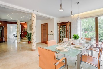 Glass table and modern chairs