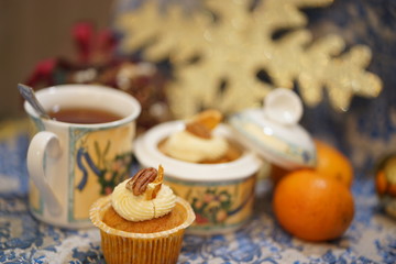 Christmas sweet deserts with tea