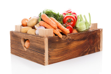 Vegetable in wooden crate.