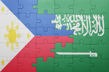puzzle with the national flag of saudi arabia and philippines