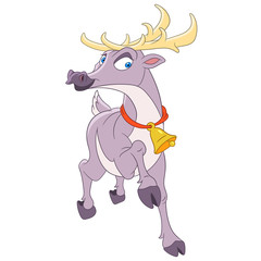 cute christmas cartoon reindeer with a jingle bell