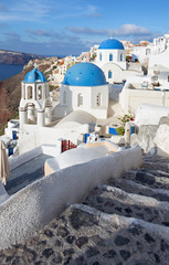 Santorini - The look to typically blue church cupolas in Oia