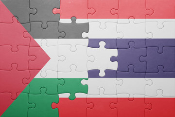 puzzle with the national flag of thailand and palestine