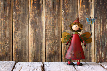 cute fairy on wooden table and background
