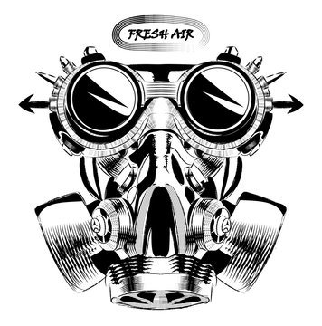 Steampunk vintage design vector drawing. gas mask punk respirator.