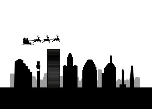 santa flying by city Baltimore City