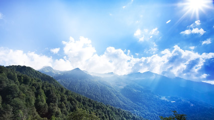 Obraz premium Mountain landscape day Rosa Khutor in Krasnaya Polyana in the summer