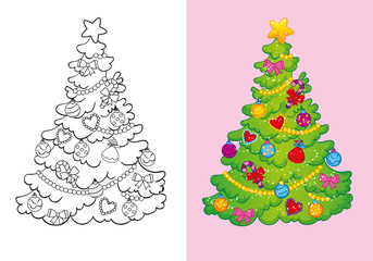 Coloring Book Of Decorated Christmas Tree