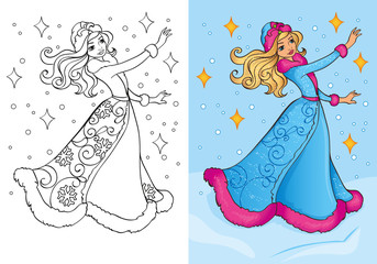 Coloring Book Of Snow Maiden In Traditional Costume