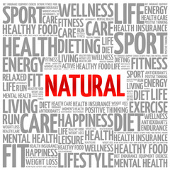 NATURAL word cloud background, health concept