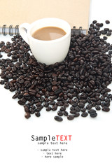 Coffee set and beans on white background