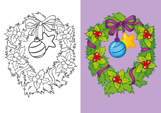 Coloring Book Of Traditional Christmas Wreath