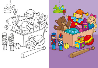 Coloring Book Of Box With Different Toys