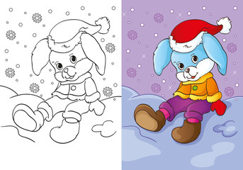 Coloring Book Of Bunny Sitting In The Snow