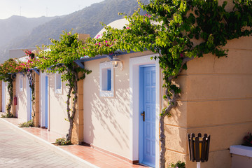 Greece. Greek houses with blue shutters and doors