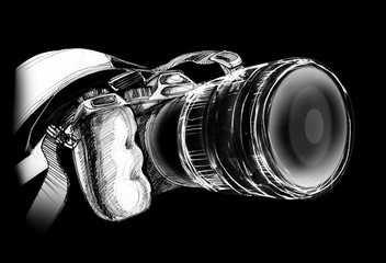 Camera on black background