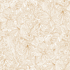 Vector seamless beige doodles pattern, floral ethnic ornament, fashion pattern for fabric - 96705746