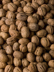 Close-up of a large group of walnuts 