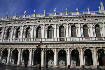 Fototapeta na wymiar VENICE, ITALY - SEPTEMBER 02, 2012: Facade of the National Library (Biblioteca Nazionale Marciana) in St Mark's Square