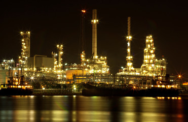Refinery oil plant at night closeup