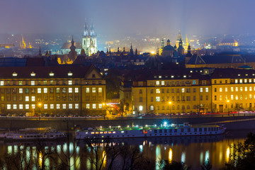 Naklejka premium Night view. Church of Our Lady before Tyn (Chram Matky Bozi pred Tynem). Czech Republic, first Gothic building in Bohemia, about the year 1230, today there is the National Gallery
