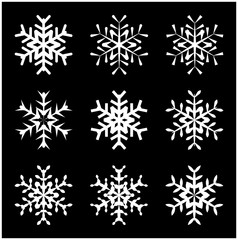 Snowflake silhouette icon, symbol, design. Winter, christmas vector illustration isolated on the black background.