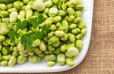 Fresh beans on sackcloth