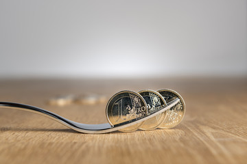 Euro coins on spoon