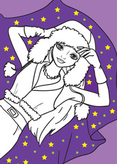 Coloring Book Of Beautiful Girl Lying On Blanket
