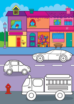 Coloring Book Of Cars On City Street