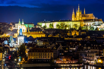Fototapeta na wymiar A view of the Prague Castle at Night Time, Czech Republic