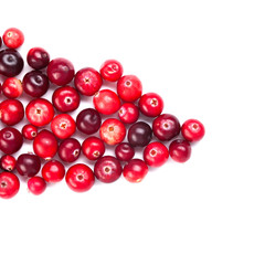 Natural forest cranberry. Red, ripe cranberries macro view. white background