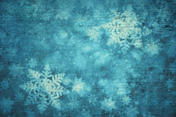 Magical grunge blue colored abstract shiny blurry textured snowflake shapes illustration...