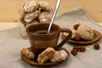 Cup of coffee and cookies amaretti