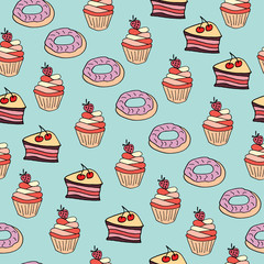 Seamless pattern with desserts