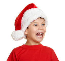 boy in santa helper hat portrait - winter holiday christmas concept