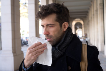 Man constipated with handkerchief