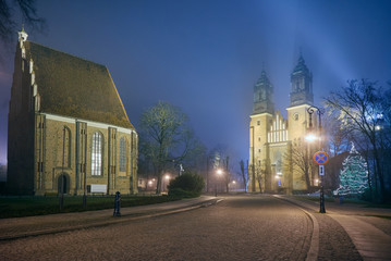 Gothic churches on Cathedral Island in Poznan .