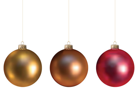 Boules de No&euml;l or, cuivre, rouge, fixations dor&eacute;es