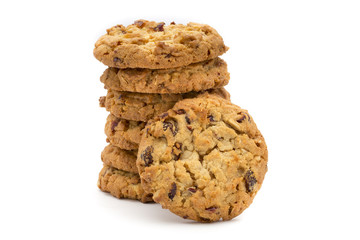 Oatmeal cookies with cranberries on a white background.