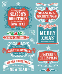 Christmas set - retro labels, banners and signs