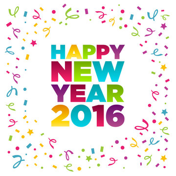 Happy new year 2016 greeting card with confetti