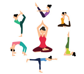 Fototapeta na wymiar woman yoga pose position fitness health color flat vector pilates
